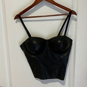 New Marc New York Andrew Marc Black faux Leather style Bustier Top Taylor Swift